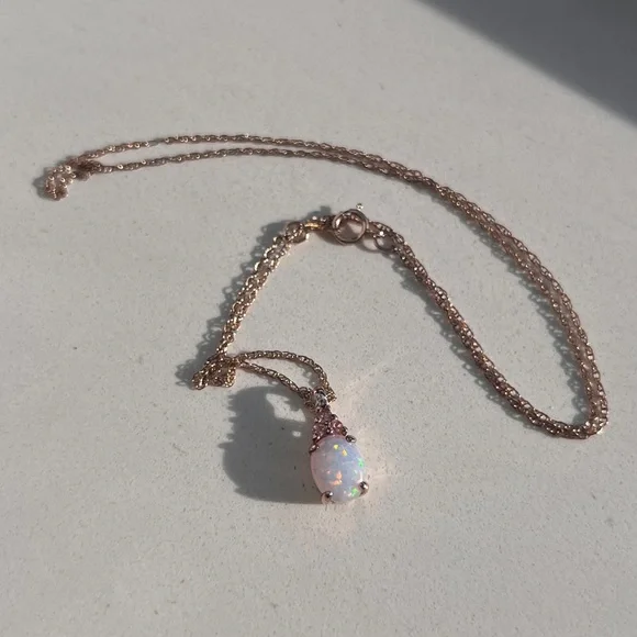 14k Rose Gold Opal Drop Necklace with Pink Morganite and Diamond Accents - Picture 3 of 3
